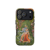 Radha & Krishna in a Flowering Grove Phone Case Iphone 17 Pro / Matte Green Floral Iphone 12 Pro Max Case Vintage Twilight Hush, Rajasthani