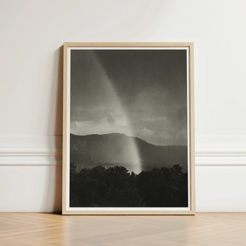 Minimalist Wooden-framed Black-and-white Photograph Dramatic Rainstorm Visible Rainbow Alfred Stieglitz’s, Nature’s Fleeting Magic,
