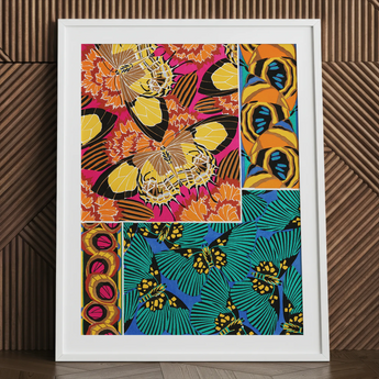 Rainbow Butterflies - E.a. Seguy Pochoir-Kunstdruck / Leinwand, 24x32’’ / 61x81cm / Weißer Rahmen / Passepartout, Poster, Drucke & visuelle Kunstwerke,
