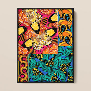Rainbow Butterflies - E.a. Seguy Pochoir Art Print / Canvas, 12x16’’ / 31x41cm / Black Frame, Posters Prints & Visual Artwork, Toby Leon