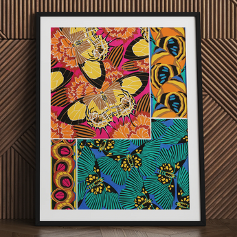 Rainbow Butterflies - E.a. Seguy Pochoir Art Print / Canvas Vibrant Butterfly-themed Art Print Black Frame White Bold Seguy Pochoir Art,