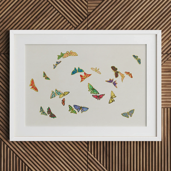 Rainbow Butterflies - Kamisaka Sekka Art Print / Canvas, 30x20’’ / 76x51cm / White Frame / Matboard, Posters Prints & Visual Artwork, Toby