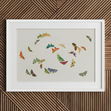 Rainbow Butterflies - Kamisaka Sekka Art Print / Canvas, 30x20’’ / 76x51cm / White Frame / Matboard, Posters Prints & Visual Artwork, Toby