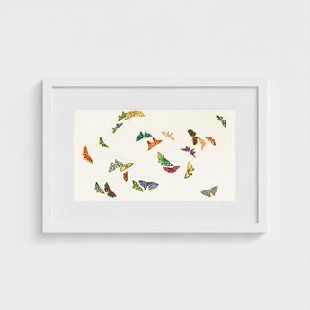 Rainbow Butterflies - Kamisaka Sekka Art Print / Canvas Framed Artwork Vibrant Collection Colorful Intricately Designed, Sekka’s, Japan’s