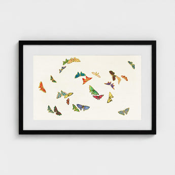 Rainbow Butterflies - Kamisaka Sekka Art Print / Canvas Framed Artwork Collection Colorful Intricately Designed Off-white, Sekka’s, Japan’s