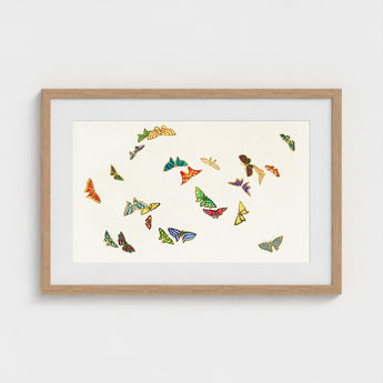 Rainbow Butterflies - Kamisaka Sekka Art Print / Canvas Framed Artwork Collection Colorful Intricately Designed Off-white, Sekka’s, Japan’s