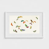 Rainbow Butterflies - Kamisaka Sekka Art Print / Canvas Framed Artwork Collection Colorful Intricately Designed Off-white, Sekka’s, Japan’s