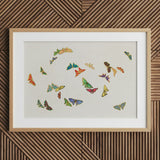 Rainbow Butterflies - Kamisaka Sekka Art Print / Canvas Framed Artwork Collection Colorful Intricately Designed Butterfly Patches, Sekka’s,