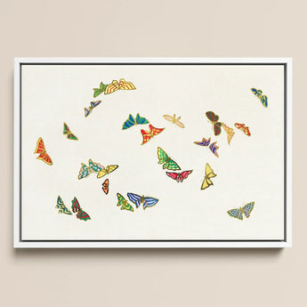 Rainbow Butterflies - Kamisaka Sekka Art Print / Canvas Framed Artwork Collection Colorful Intricately Designed Hues, Sekka’s, Japan’s