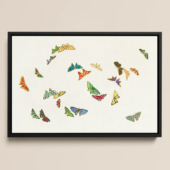 Rainbow Butterflies - Kamisaka Sekka Art Print / Canvas Framed Artwork Collection Colorful Intricately Designed Hues, Sekka’s, Japan’s