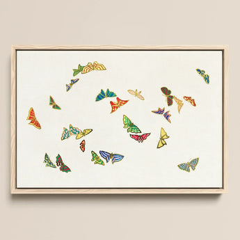 Rainbow Butterflies - Kamisaka Sekka Art Print / Canvas Framed Artwork Collection Colorful Intricately Designed Hues, Sekka’s, Japan’s