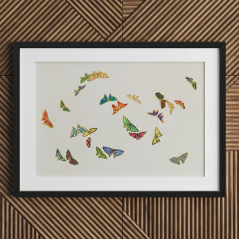 Rainbow Butterflies - Kamisaka Sekka Art Print / Canvas Framed Artwork Collection Colorful Intricately Designed Hues, Sekka’s, Japan’s