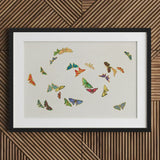 Rainbow Butterflies - Kamisaka Sekka Art Print / Canvas Framed Artwork Collection Colorful Intricately Designed Hues, Sekka’s, Japan’s