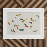 Rainbow Butterflies - Kamisaka Sekka Art Print / Canvas White-framed Artwork Collection Colorful Intricately Designed Butterflies Hues