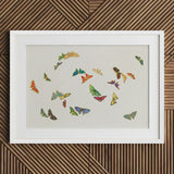 Rainbow Butterflies - Kamisaka Sekka Art Print / Canvas White-framed Artwork Collection Colorful Intricately Designed Hues, Sekka’s,