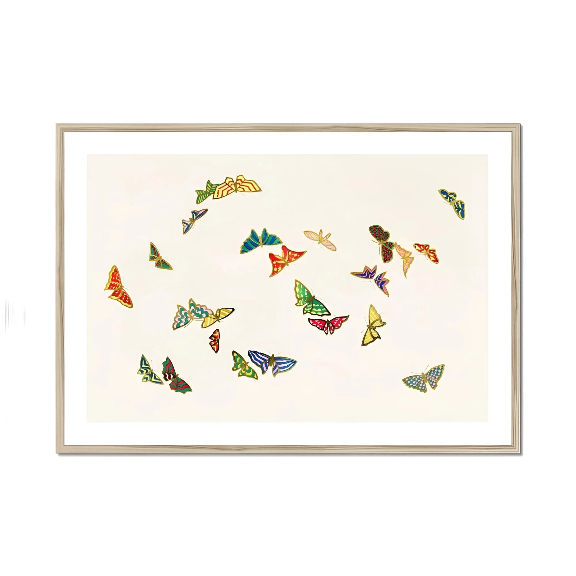 Rainbow Butterflies - Kamisaka Sekka Art Print, Colorful Butterflies Arranged Scattered Pattern