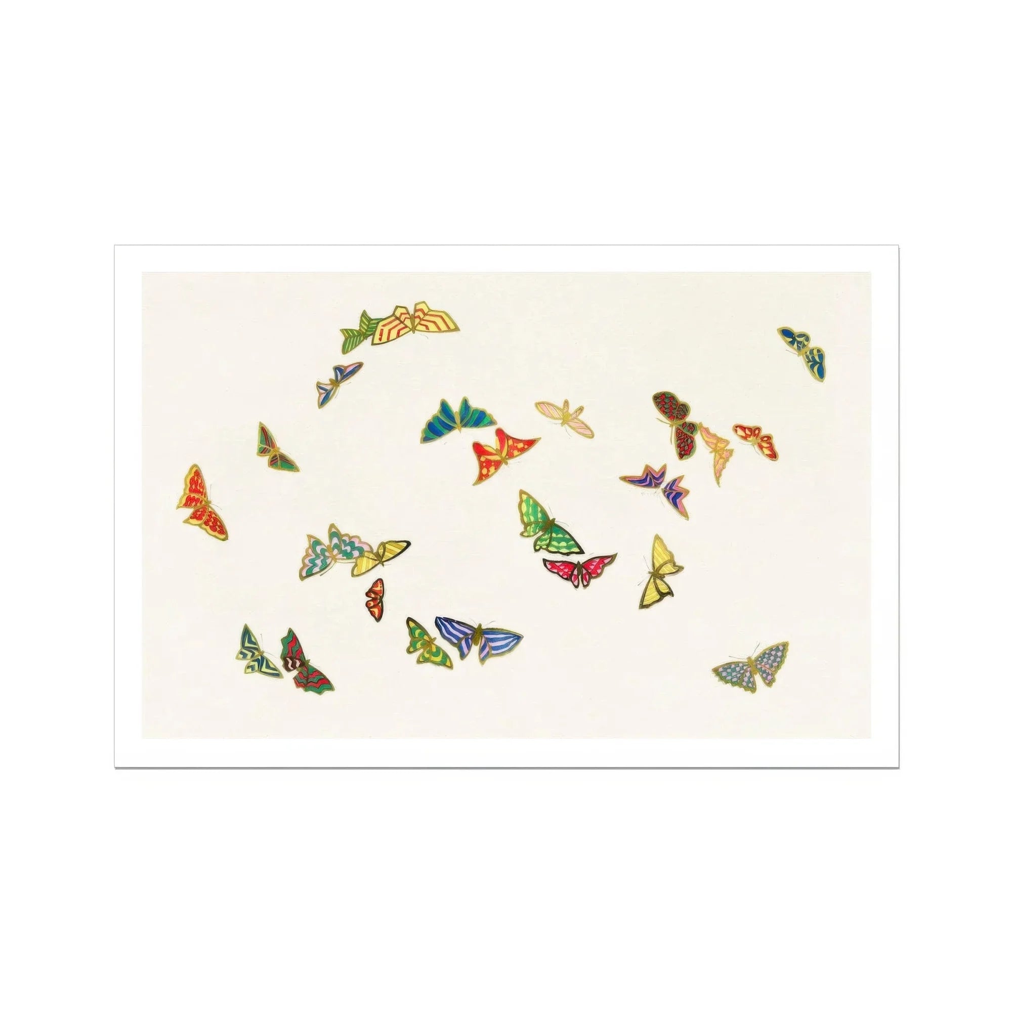 Rainbow Butterflies - Kamisaka Sekka Art Print, Colorful Butterflies Scattered Random Pattern