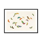 Rainbow Butterflies - Kamisaka Sekka Art Print, Colorful Butterflies Scattered Whimsical Pattern