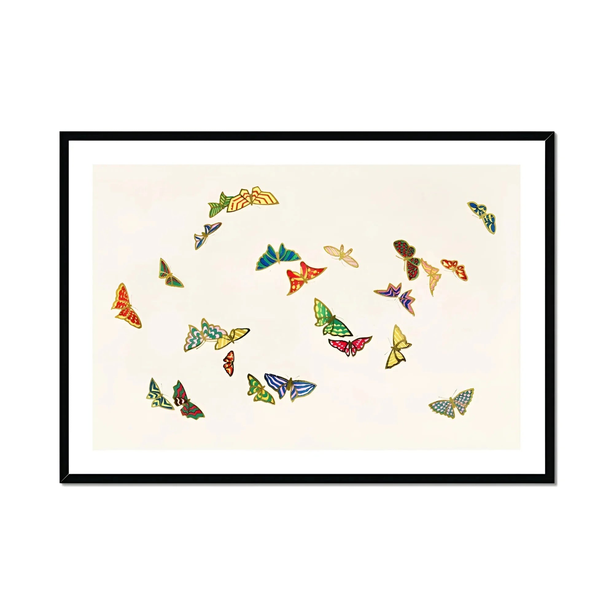Rainbow Butterflies - Kamisaka Sekka Art Print, Colorful Butterflies Scattered Whimsical Pattern
