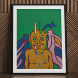 Rainbow Devil - Lanny Sommese Art Print / Canvas Framed Pop Depiction Horned Winged Demon Vibrant Builds, Trickster Grins Prints