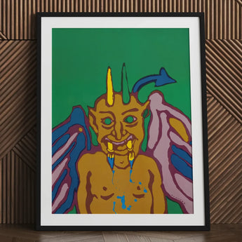 Rainbow Devil - Lanny Sommese Art Print / Canvas Framed Pop Depiction Horned Winged Demon Vibrant Builds, Trickster Grins Prints