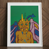 Rainbow Devil - Lanny Sommese Art Print / Canvas Framed Pop Art-style Illustration Horned Winged Creature Fangs Builds, Trickster Grins