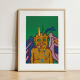 Rainbow Devil - Lanny Sommese Art Print / Canvas Vibrant Stylized Illustration Horned Demon Green Eyes Blue Lanny Sommese Builds, Rainbow