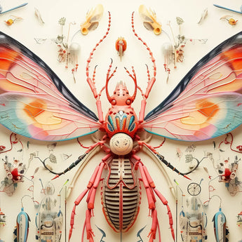 Rainbow Rover - Surreal Alien Taxonomy Art Print / Canvas Vibrant Intricately Designed Pink Orange Insect Sculpture Translucent, Species,