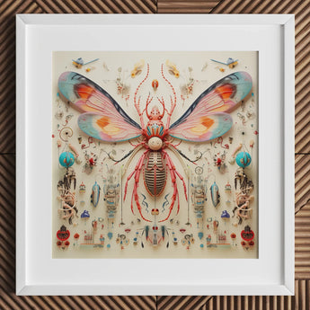 Rainbow Rover - Surreal Alien Taxonomy Art Print / Canvas Vibrant Intricately Detailed Insect Sculpture Translucent Blue Pink, Species,