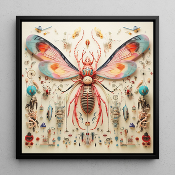 Rainbow Rover - Surreal Alien Taxonomy Art Print / Canvas Vibrant Intricately Detailed Insect Sculpture Translucent Pink Blue Rainbow