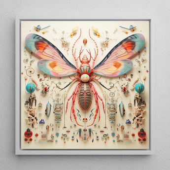 Rainbow Rover - Surreal Alien Taxonomy Art Print / Canvas Vibrant Intricately Detailed Insect Sculpture Translucent Wings Orange, Species,