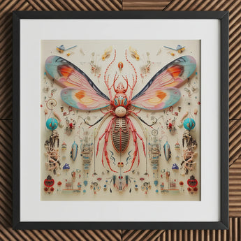 Rainbow Rover - Surreal Alien Taxonomy Art Print / Canvas Vibrant Intricately Detailed Mixed-media Artwork Central Mechanical Insect,