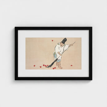 Raking - Kamisaka Sekka Meiji Woodblock Art Print / Canvas Framed Artwork Traditional Japanese Figure White Robes Red Sekka’s, Prints