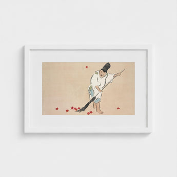 Raking - Kamisaka Sekka Meiji Woodblock Art Print / Canvas Minimalist White Frame Traditional East Asian Ink Wash Sekka’s, Prints