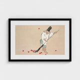 Raking - Kamisaka Sekka Meiji Woodblock Art Print / Canvas Black-framed Artwork Traditional East Asian Illustration Figure White Sekka’s,