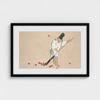 Raking - Kamisaka Sekka Meiji Woodblock Art Print / Canvas Black-framed Artwork Traditional East Asian Illustration Figure White Sekka’s,