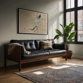 Raking - Kamisaka Sekka Meiji Woodblock Art Print / Canvas Black Leather Tufted Sofa Wooden Frame Sekka’s, Prints