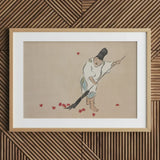 Raking - Kamisaka Sekka Meiji Woodblock Art Print / Canvas Framed Artwork Traditional Japanese Figure Fallen Red Maple Sekka’s, Prints