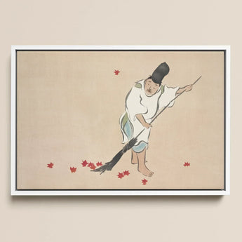 Raking - Kamisaka Sekka Meiji Woodblock Art Print / Canvas Framed Artwork Traditional Japanese Figure White Robes Red Sekka’s, Prints