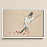 Raking - Kamisaka Sekka Meiji Woodblock Art Print / Canvas Framed Artwork Traditional Japanese Figure White Robes Red Sekka’s, Prints