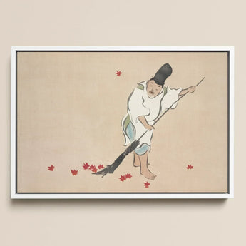 Raking - Kamisaka Sekka Meiji Woodblock Art Print / Canvas Framed Artwork Traditional Japanese Figure White Robes Red Sekka’s, Prints
