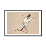 Raking - Kamisaka Sekka Meiji Woodblock Art Print, Figure Traditional Asian Clothing Red Maple Leaves