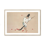 Raking - Kamisaka Sekka Meiji Woodblock Art Print, Figure Traditional Asian Dress Red Maple Leaves