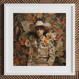 Rashid - Gay Arabic Cowboy Dandy Art Print / Canvas, 12x12’’ / 31x31cm / White Frame / Matboard, Posters Prints & Visual Artwork, Toby Leon