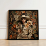 Framed Artwork Man Beige Cowboy Hat Jacket Surrounded Gay Arabic, Dandy, Rashid Stands Tall