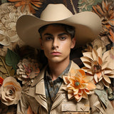 Rashid - Gay Arabic Cowboy Dandy Art Print / Canvas Hat Wide Brim Light Brown Leather Texture, Stands Tall Prints