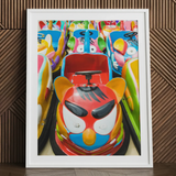 Rat Pack - Amusement Park Bumper Car Art Print / Canvas Vibrant Red Blue Cartoon Bird-themed Bumper Car Yellow Art, Amusement Park Bumper,