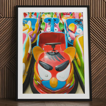 Rat Pack - Amusement Park Bumper Car Art Print / Canvas Vibrant Red Blue Cartoon Bird-themed Yellow, Prints