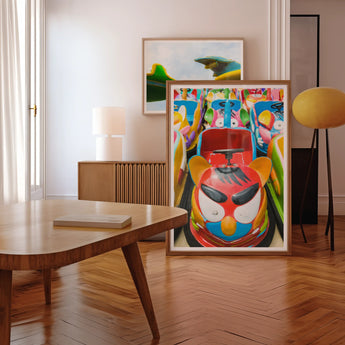 Rat Pack - Amusement Park Bumper Car Art Print, Colorful Abstract Painting Stylized Figure Bold Shapes Vibrant
