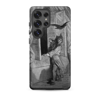 The Raven Edgar Allan Poe - Gustave Dore Phone Case Samsung Galaxy S25 Ultra / Matte Black White Illustrated Phone Case Dramatic Scene